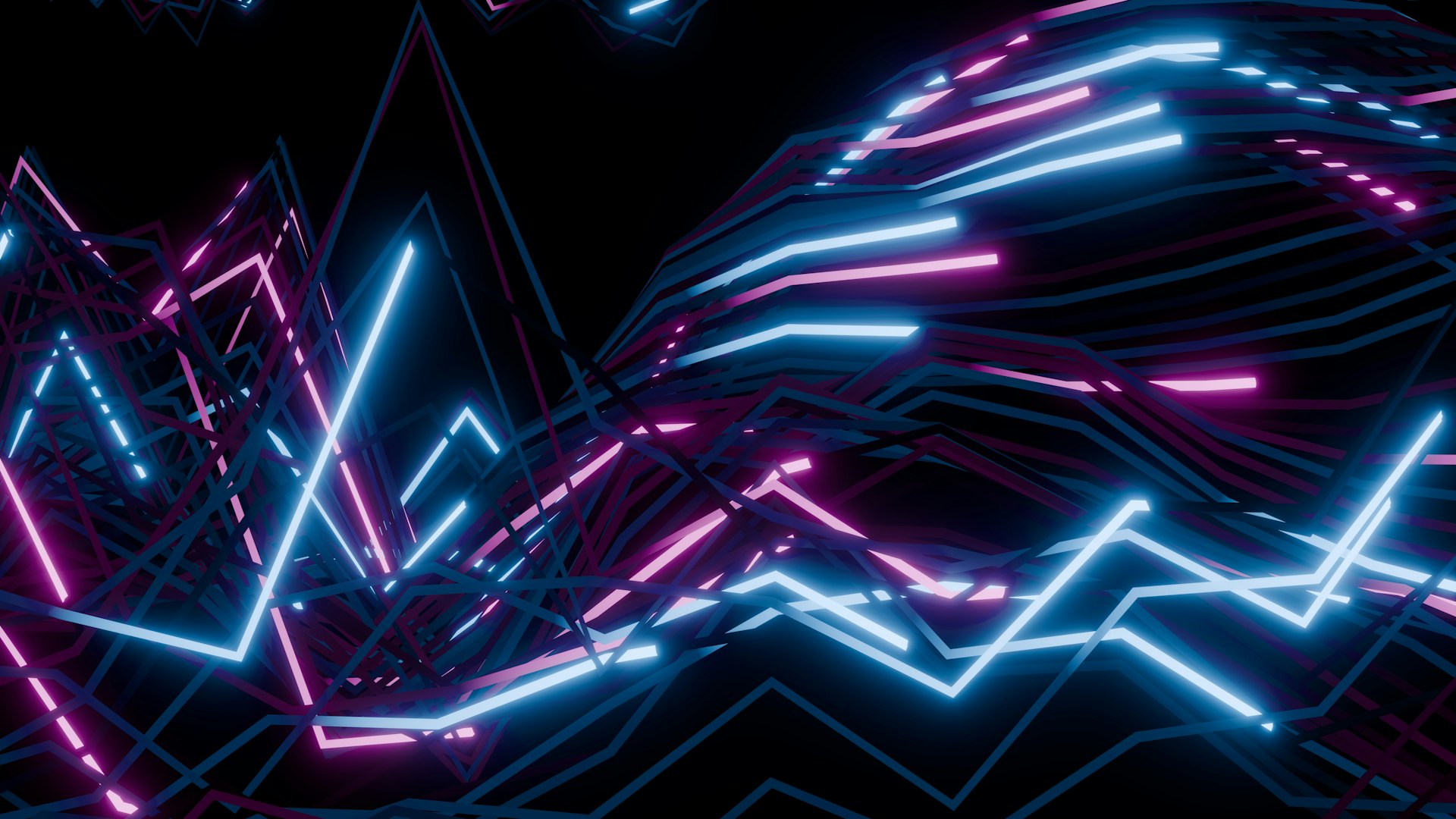 Abstract neon lines forming a digital landscape on a dark background